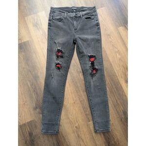 Judy Blue Jeans 30 Black Skinny Fit Patchwork Red Rare Punk Grunge‎ Skater Denim